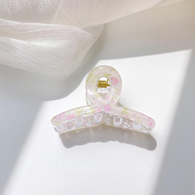 Candy-ColorSummer Small Hair Clip Transparent Acrylic Floral Side hair claw Clip for Girls