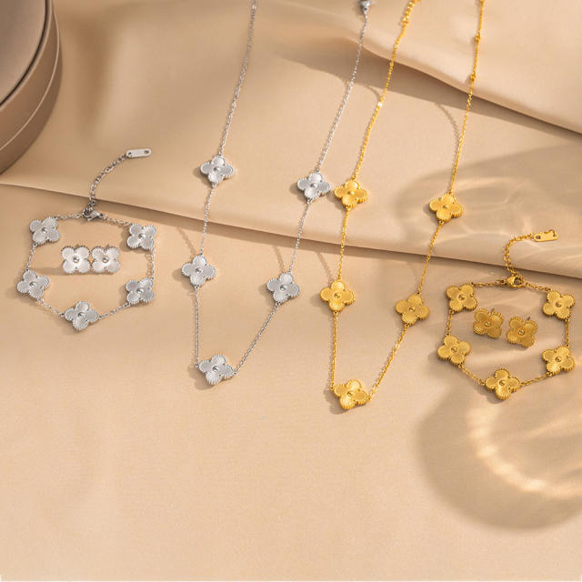 13mm Four-leaf clover bracelet necklace earrings set stainless steel necklace suit