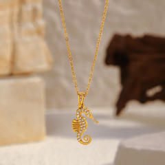Dainty diamond ocean animal turtle fish dolphin pendant stainless steel chain necklace