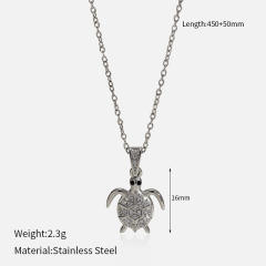Dainty diamond ocean animal turtle fish dolphin pendant stainless steel chain necklace