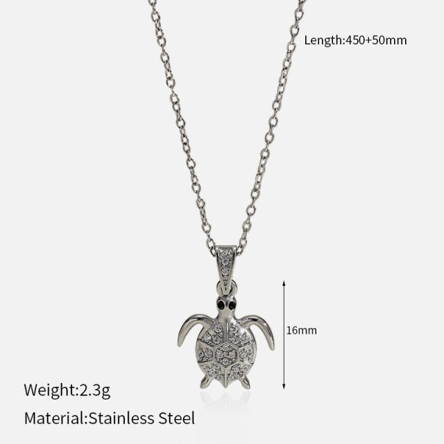 Dainty diamond ocean animal turtle fish dolphin pendant stainless steel chain necklace