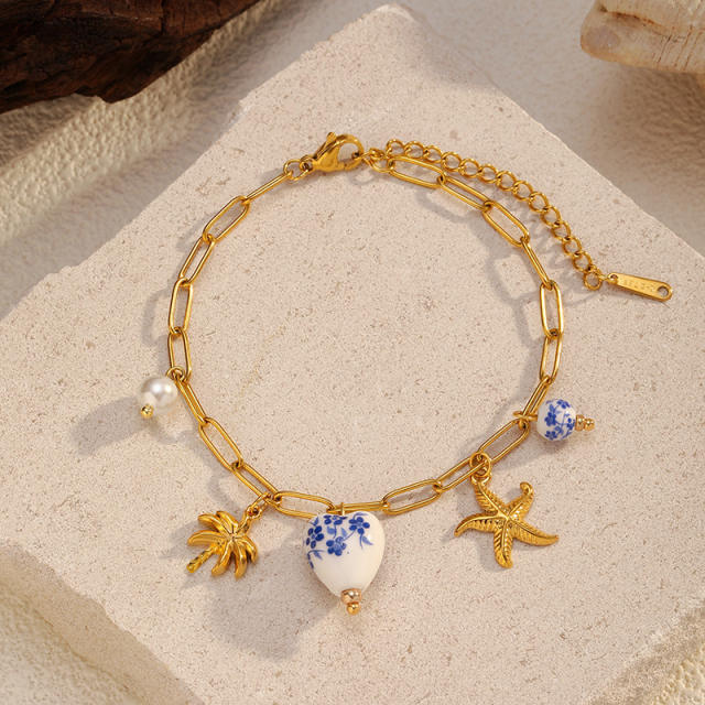 Best-Selling Bracelet Marine Life Series Conch Starfish Shell charm Gold-Plated stainless steel Bracelet