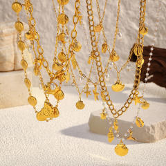 18K popular starfish shell ocean charms stainless steel necklace