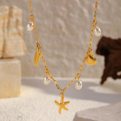 18K popular starfish shell ocean charms stainless steel necklace