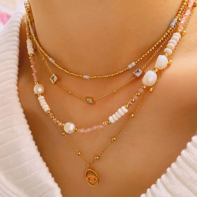 Simple Pearl Beaded Pendant Exquisite Fashionable stainless steel necklace