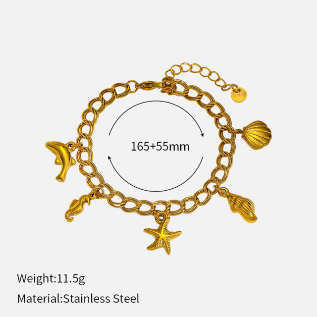 Best-Selling Bracelet Marine Life Series Conch Starfish Shell charm Gold-Plated stainless steel Bracelet