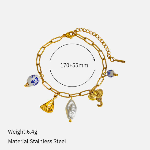 Best-Selling Bracelet Marine Life Series Conch Starfish Shell charm Gold-Plated stainless steel Bracelet