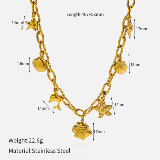 18K popular starfish shell ocean charms stainless steel necklace