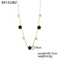 Unique easy match mother shell five petal flower stainless steel necklace