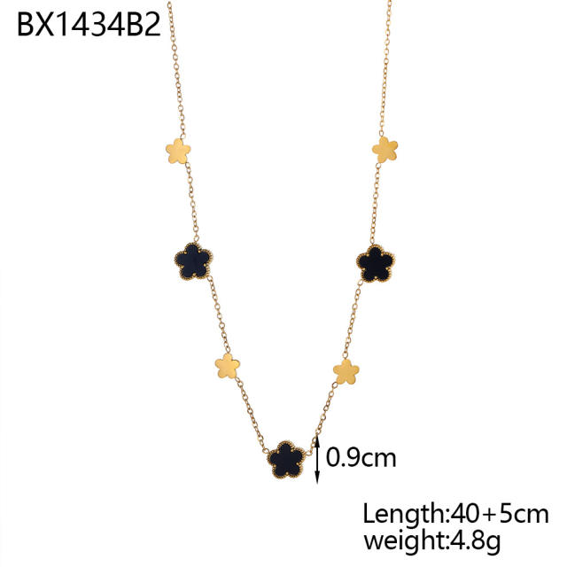 Unique easy match mother shell five petal flower stainless steel necklace