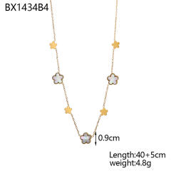 Unique easy match mother shell five petal flower stainless steel necklace