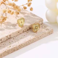 13mm Four-leaf clover bracelet necklace earrings set stainless steel necklace suit