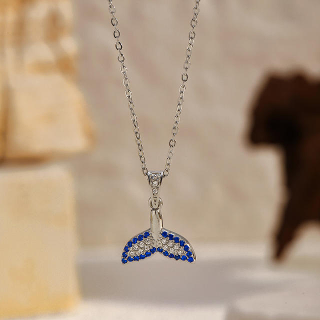 Dainty diamond ocean animal turtle fish dolphin pendant stainless steel chain necklace
