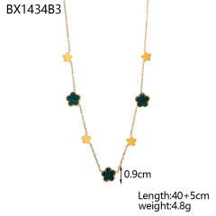 Unique easy match mother shell five petal flower stainless steel necklace