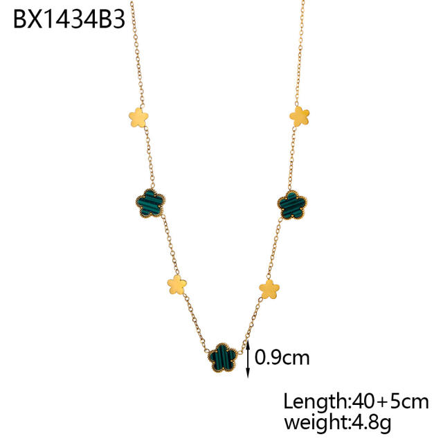 Unique easy match mother shell five petal flower stainless steel necklace