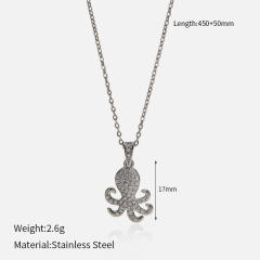 Dainty diamond ocean animal turtle fish dolphin pendant stainless steel chain necklace