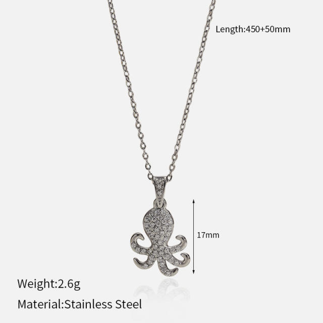 Dainty diamond ocean animal turtle fish dolphin pendant stainless steel chain necklace
