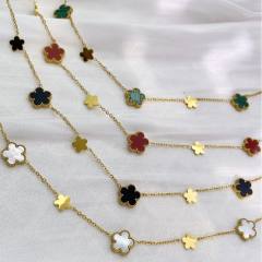 Unique easy match mother shell five petal flower stainless steel necklace