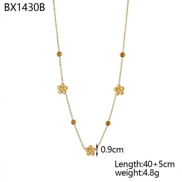 Dainty colorful cubic zircon five petal flower stainless steel necklace