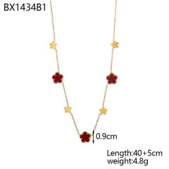 Unique easy match mother shell five petal flower stainless steel necklace