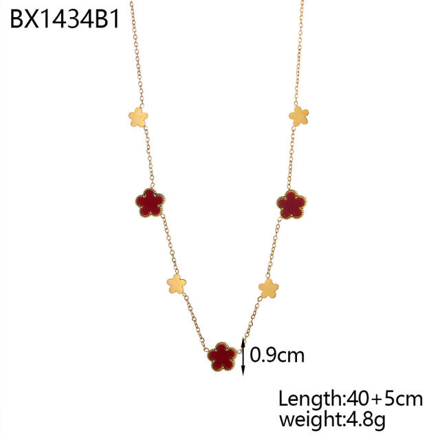 Unique easy match mother shell five petal flower stainless steel necklace