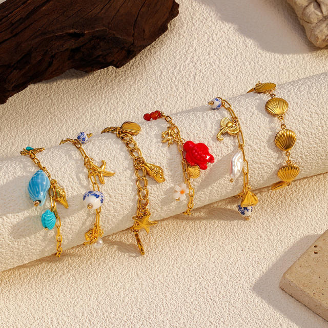 Best-Selling Bracelet Marine Life Series Conch Starfish Shell charm Gold-Plated stainless steel Bracelet