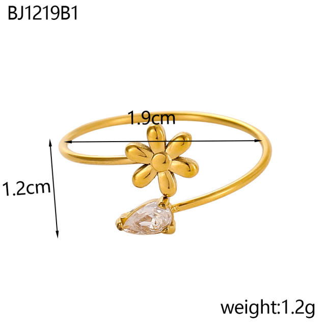 Dainty colorful cubic zircon five petal flower stainless steel necklace Y shape necklace long necklace