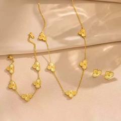 13mm Four-leaf clover bracelet necklace earrings set stainless steel necklace suit