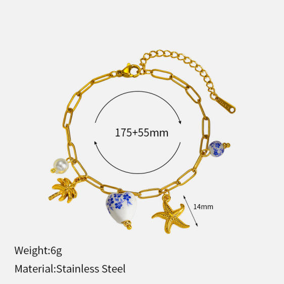 Best-Selling Bracelet Marine Life Series Conch Starfish Shell charm Gold-Plated stainless steel Bracelet