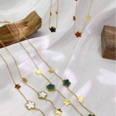 Unique easy match mother shell five petal flower stainless steel necklace