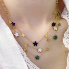 Unique easy match mother shell five petal flower stainless steel necklace