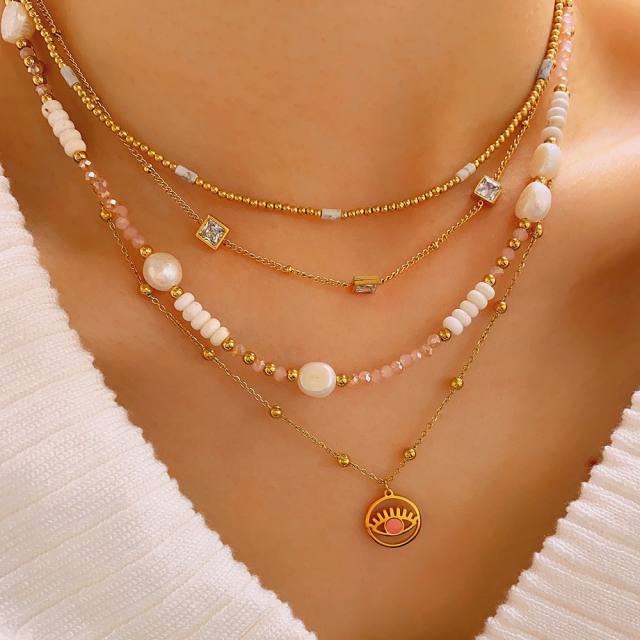 Simple Pearl Beaded Pendant Exquisite Fashionable stainless steel necklace