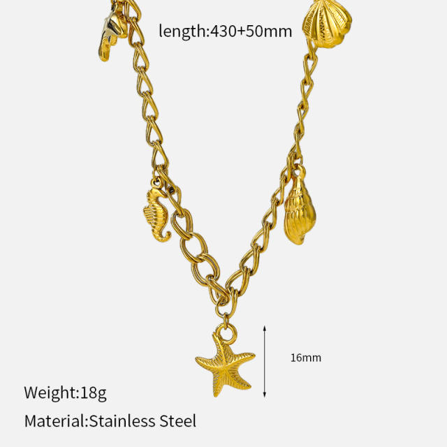 18K popular starfish shell ocean charms stainless steel necklace