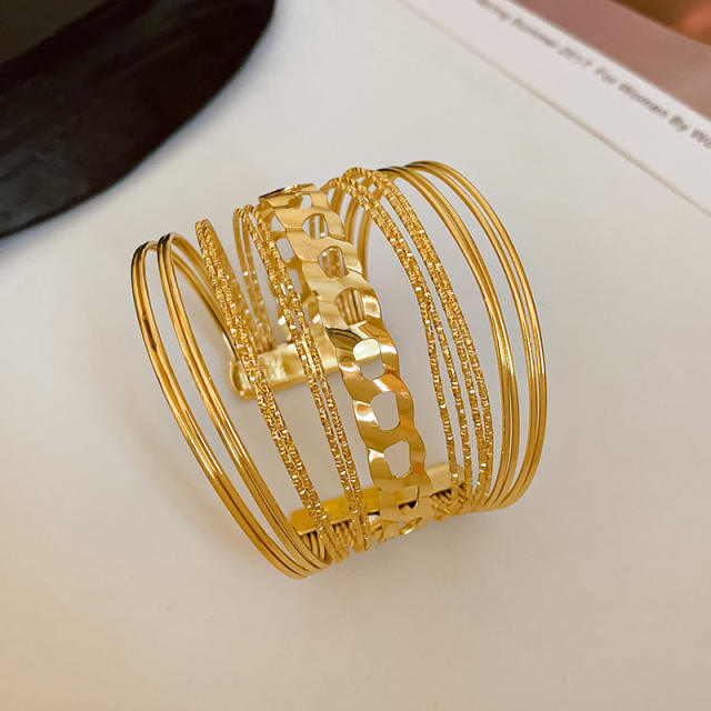 Popular gold color metal cuff bangle bracelet for women