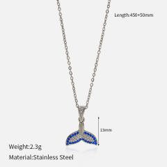 Dainty diamond ocean animal turtle fish dolphin pendant stainless steel chain necklace