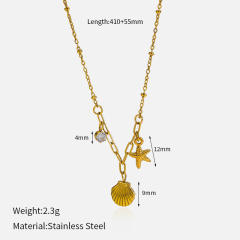 18K popular starfish shell ocean charms stainless steel necklace