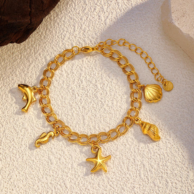 Best-Selling Bracelet Marine Life Series Conch Starfish Shell charm Gold-Plated stainless steel Bracelet