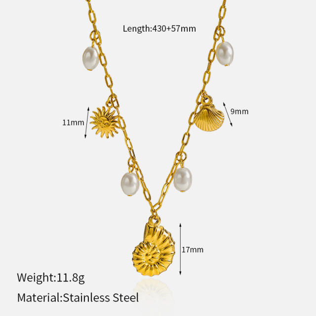 18K popular starfish shell ocean charms stainless steel necklace