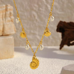 18K popular starfish shell ocean charms stainless steel necklace