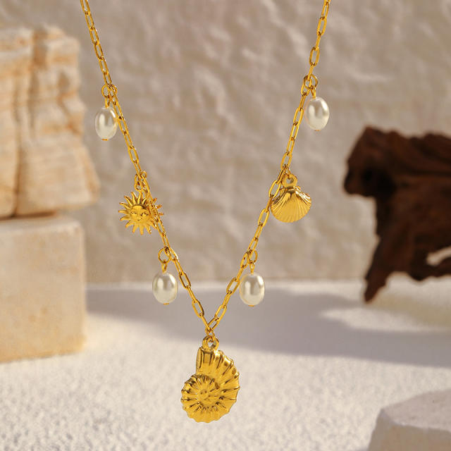 18K popular starfish shell ocean charms stainless steel necklace
