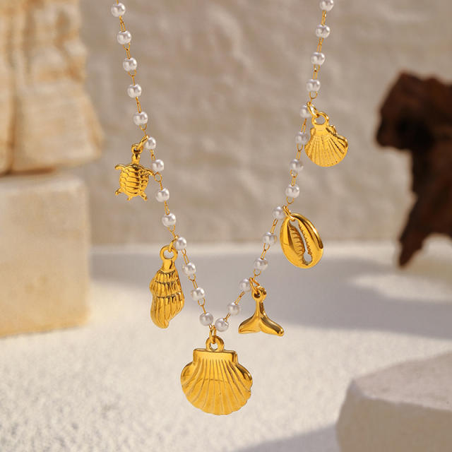 18K popular starfish shell ocean charms stainless steel necklace