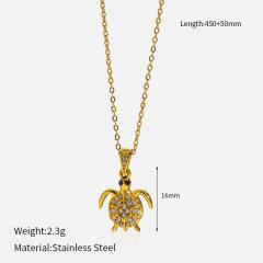 Dainty diamond ocean animal turtle fish dolphin pendant stainless steel chain necklace