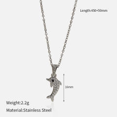 Dainty diamond ocean animal turtle fish dolphin pendant stainless steel chain necklace