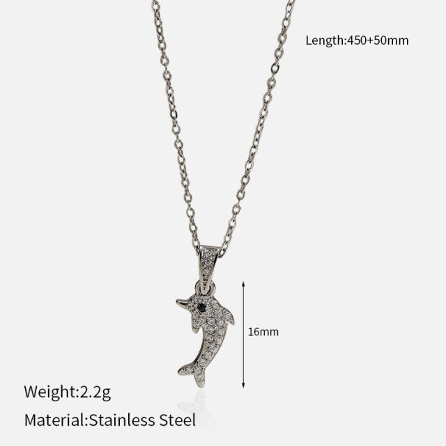 Dainty diamond ocean animal turtle fish dolphin pendant stainless steel chain necklace
