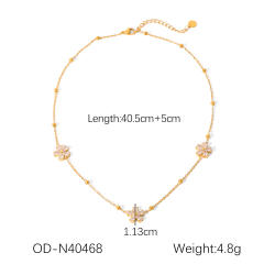 Cubic zircon five petal flower stainless steel necklace bracelet suit