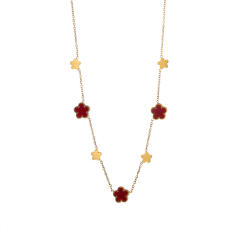 Unique easy match mother shell five petal flower stainless steel necklace