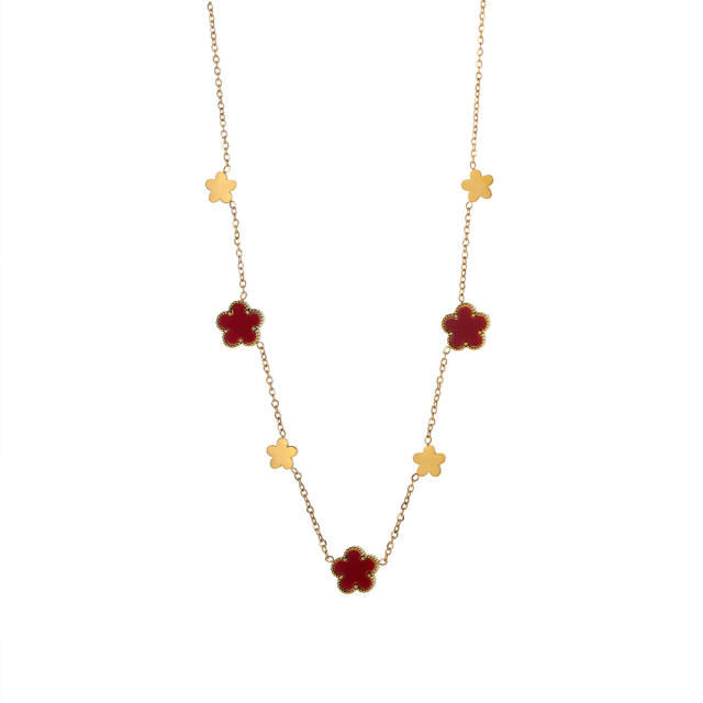Unique easy match mother shell five petal flower stainless steel necklace