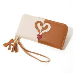 New Wallet Long Women's Zipper Wallet Female Stitching Color Tassel Mobile Phone Bag