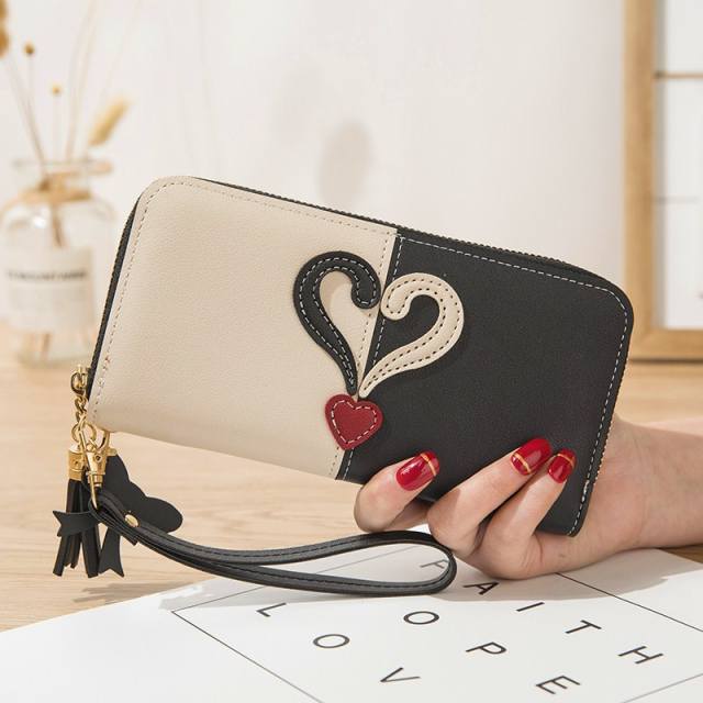 New Wallet Long Women's Zipper Wallet Female Stitching Color Tassel Mobile Phone Bag