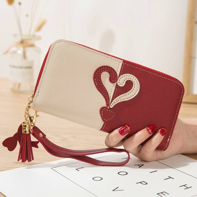 New Wallet Long Women's Zipper Wallet Female Stitching Color Tassel Mobile Phone Bag